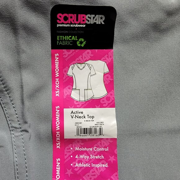 Scrubstar Womens Scrub Top Pockets Size XS Moisture Control 4-Way Stretch Gray - Picture 2 of 10